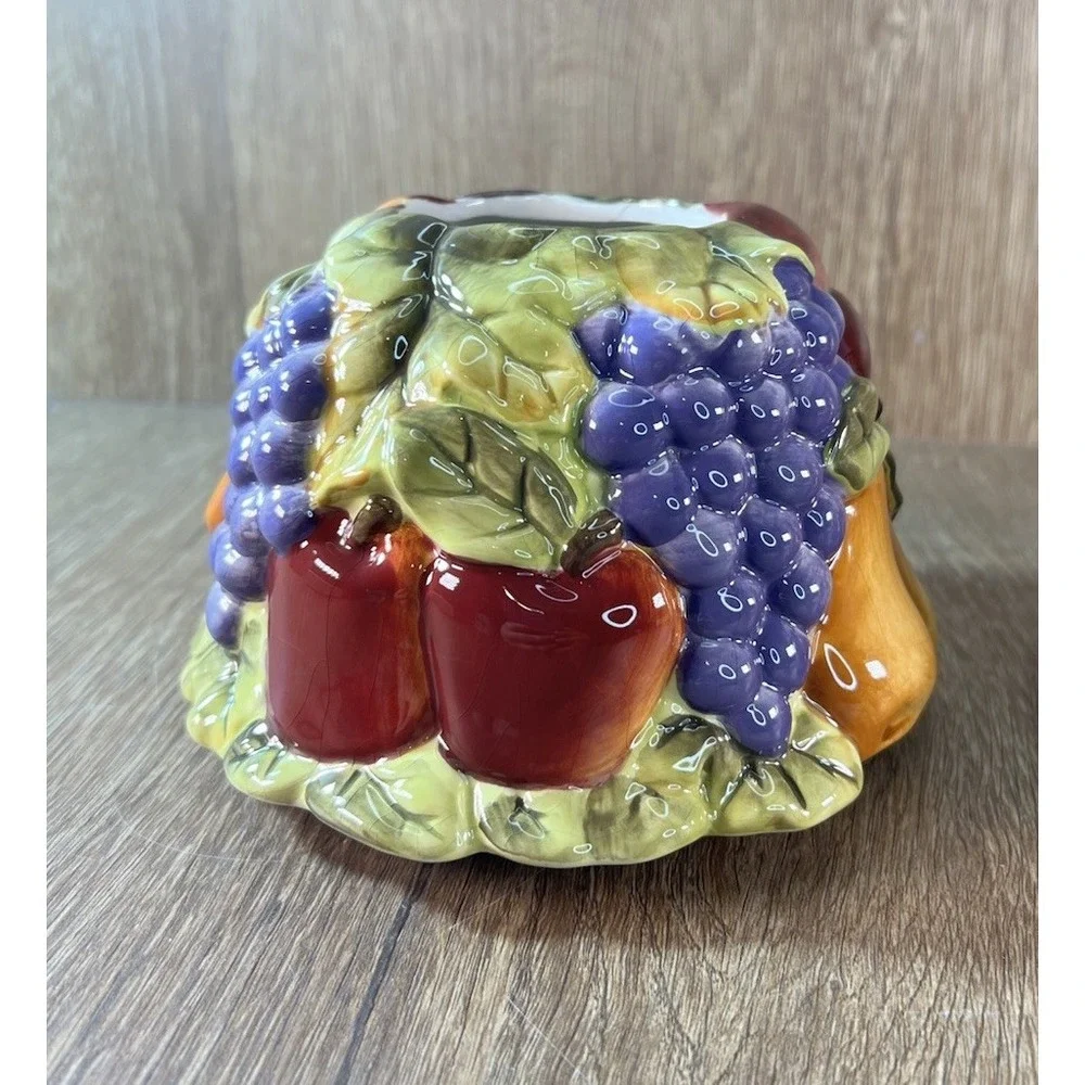 Home Interiors Ceramic Fruit Jar Candle Topper Grapes Pears Apples 3D Embossed